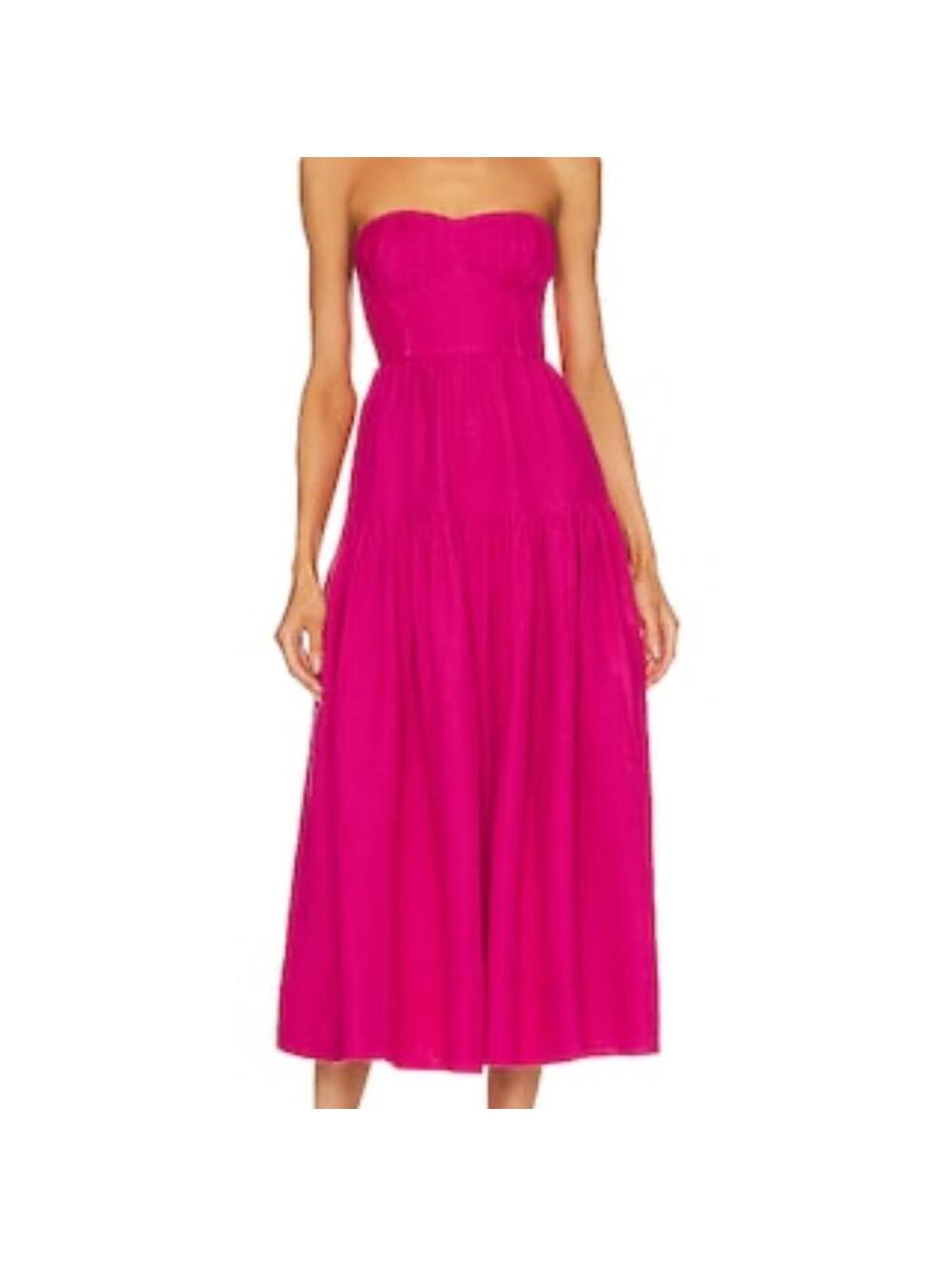 Shona Joy Joanine Strapless Ruched Midi Dress in Azalea Pink - Picture 2 of 9